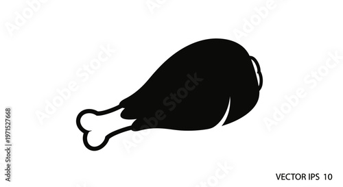Black silhouette of a chicken leg with bone on white background vector illustration for food design