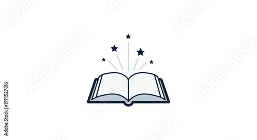 Open Book with Sparkling Stars Emerging.