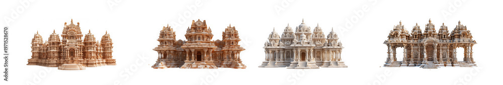 Obraz premium Collection of four ancient weathered stone temple ruins and historical isolated on transparent background
