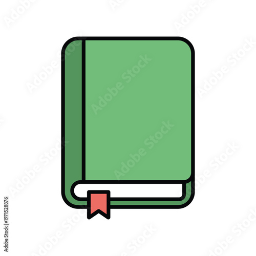A stylized closed green book with a red bookmark protruding from its pages high quality professional