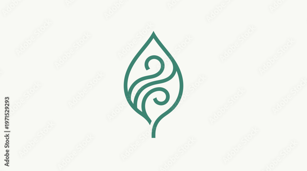 Fototapeta premium Elegant Abstract Leaf Logo in Teal