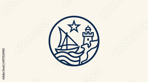 Minimalist Nautical Logo Design with Ocean Elements