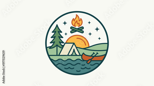Camping Adventure Scene In Round Badge