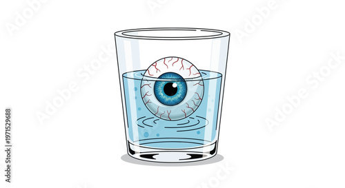 Glass with eye in blue liquid.