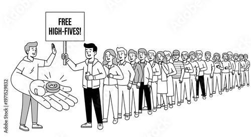 People waiting in line for high fives.