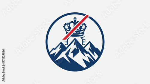 Crown and Mountain Badge with Slash Vector Graphic