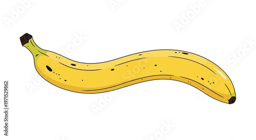 Yellow banana with brown spots.