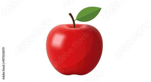 Fresh Red Apple with Green Leaf.