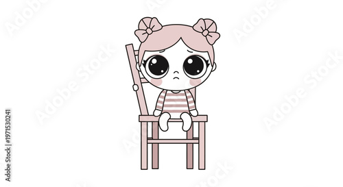 Sad little girl sitting on chair.