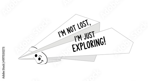 Smiling paper airplane with text message.