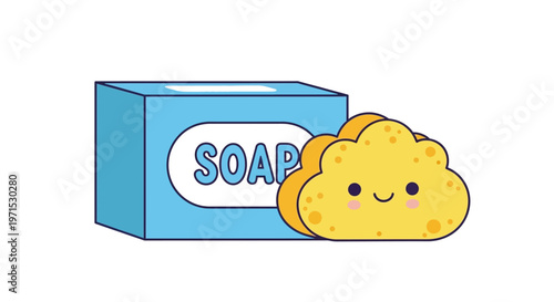 Smiling yellow soap bubble cartoon character.