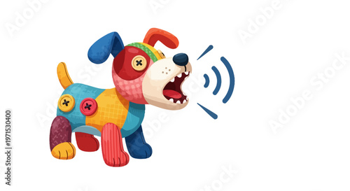 Colorful toy dog with floppy ears.