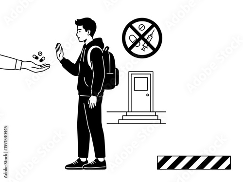 Teen Studying With Anti Drug Awareness And Academic Success Silhouette