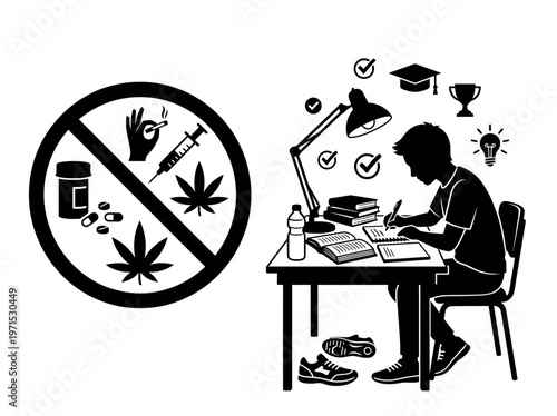 Teen Refusing Drugs Near School Entrance Silhouette