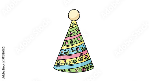 Colorful Party Hat with Pom Pom.