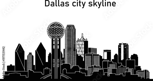 Dallas city skyline silhouette featuring Reunion Tower.
