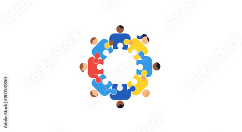 Diverse group of people holding puzzle.