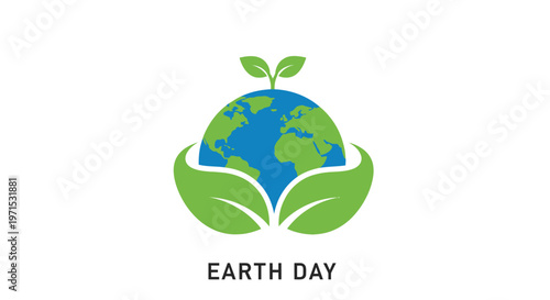 Earth Day green leafy globe icon.