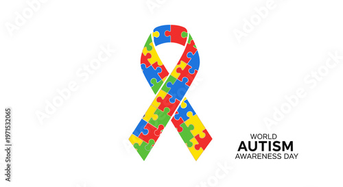 Autism awareness colorful puzzle ribbon symbol.