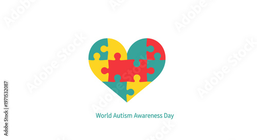 Autism Awareness Heart Puzzle Pieces.