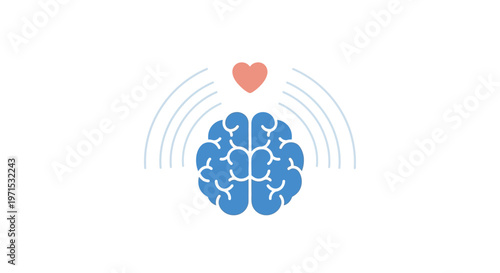 Brain with heart and signal waves.