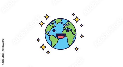 Cartoon Earth With Smiling Face.