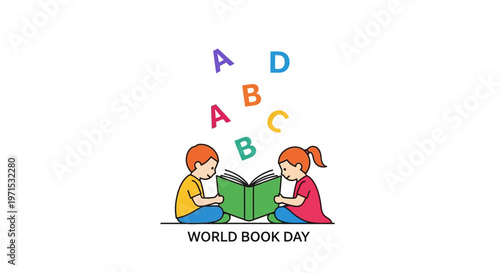 Children reading a green book.