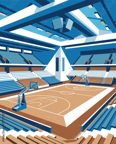 Basketball Illustration, Dynamic Sports Artwork, Court Action Scene with Dramatic Lighting