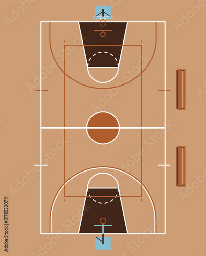 Basketball Illustration, Dynamic Sports Artwork, Court Action Scene with Dramatic Lighting