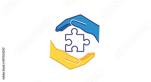 Hands holding puzzle piece together.