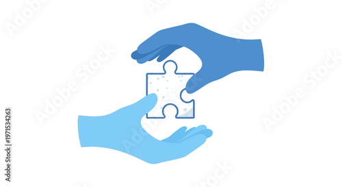 Hands holding puzzle piece together.