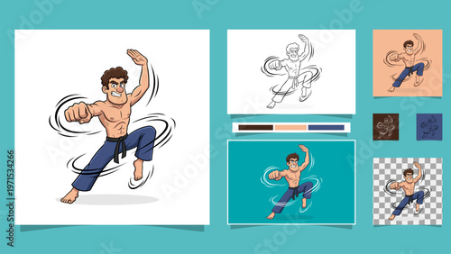 Dynamic martial arts fighter mascot logo vector for gym, dojo, and 4K branding presentation