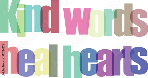 Colorful words on white background.