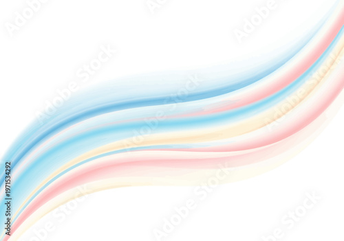 Abstract flowing pastel waves create a serene and dynamic background, featuring soft blue, pink, and yellow hues merging smoothly for a modern graphic design element