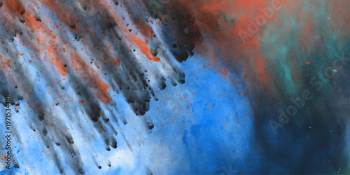 abstract artistic background close up of watercolor paper stained with blue and orange paints Chromatic Harmony: Multicolored Diagonal Paint Stripes. Mixing colors in a volumetric explosion of colors.