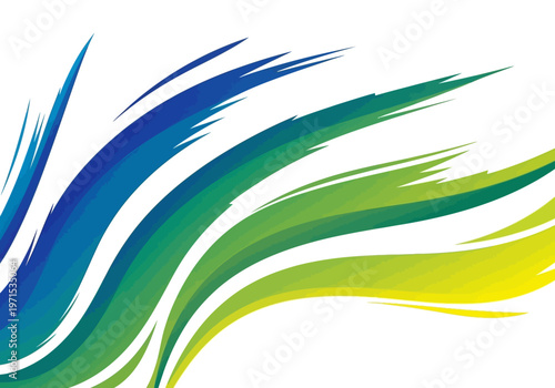 Vibrant and Dynamic Abstract Wave Graphic with Smooth Color Transition from Cool Blue to Energetic Green and Warm Yellow, Conveying Fluid Motion