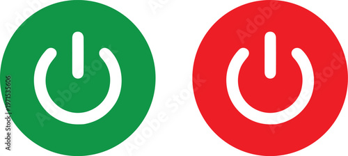 Set of power button icons green and red circles with white symbols for on and off