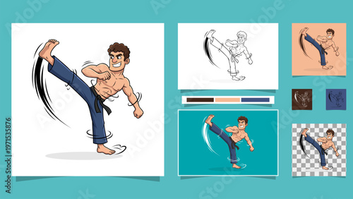 High kick martial arts mascot logo vector for gym, dojo, and 4K brand presentation