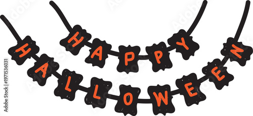 Happy halloween cute hand drawn doodle lettering label garland.