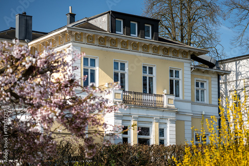 Exquisite historic villa in Hamburg in North Germany at springtime