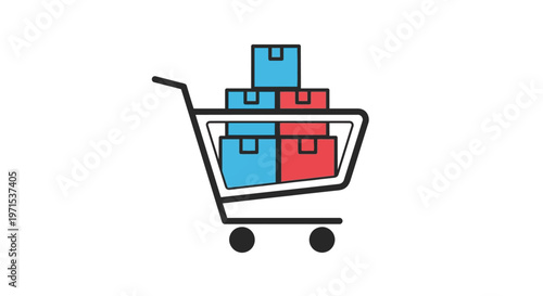 Shopping cart with colored boxes.