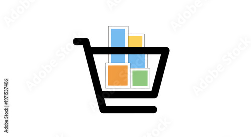 Shopping cart with colorful blocks inside.