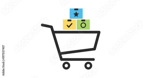 Shopping cart with colored blocks.