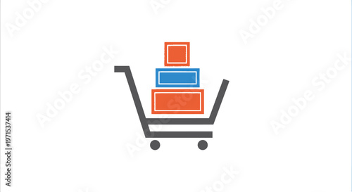 Shopping cart with colorful boxes.