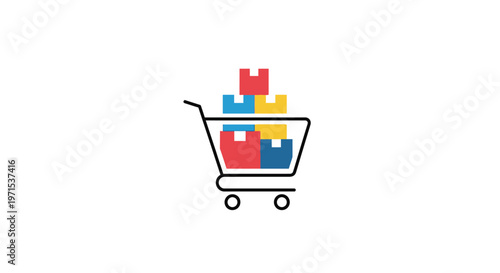Shopping cart with colorful blocks.