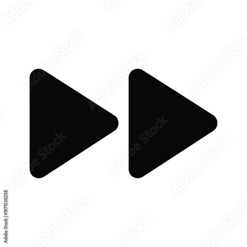 Two opposing black triangular play buttons on a white background
