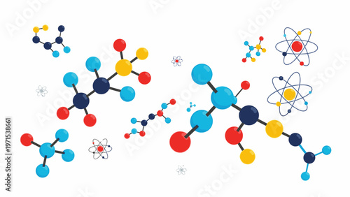 Colorful molecular structure model with atoms and bonds on a white background, showcasing chemistry and science concepts in a detailed and educational visual representation.