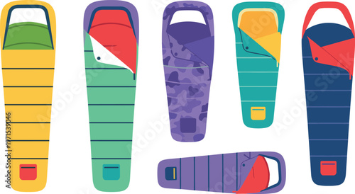 Colorful Sleeping Bag Set with Various Shapes and Designs for Outdoor Camping and Travel Gear