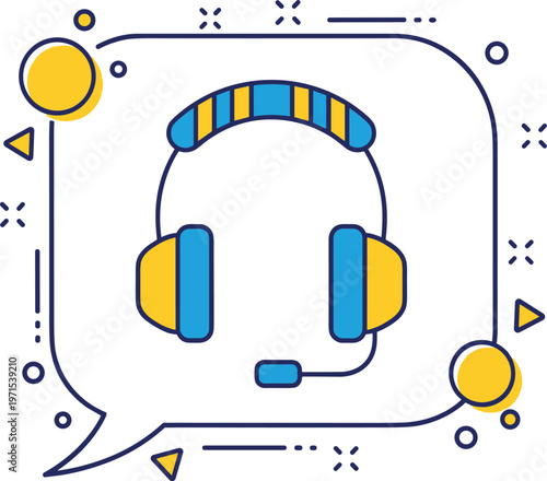 Customer Service Support Vector Icon with Headphones and Speech Bubble for Communication