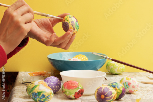 Colorful handmade Easter eggs for the Christian holiday. Easter